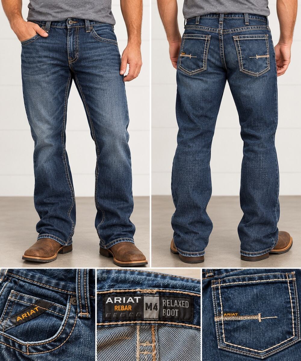 Ariat Rebar M4 Relaxed Boot Cut Jeans Men’s 34x30 Blue Workwear Denim